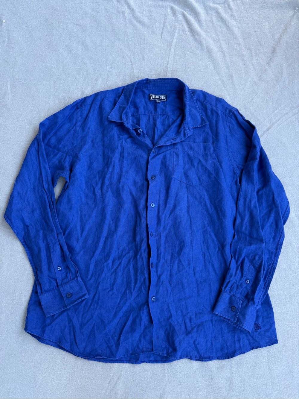 Vilebrequin Caroubis Linen Shirt Mens 3XL Royal Blue Vibrant Long sleeve Summer
